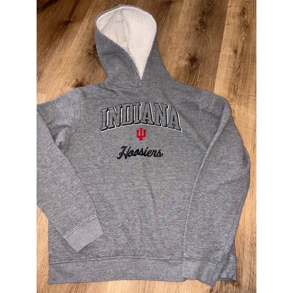 Pro Edge Indiana Hoosiers Hoodie Sherpa Lined‎ Gray Pullover Youth L/G - Picture 1 of 6